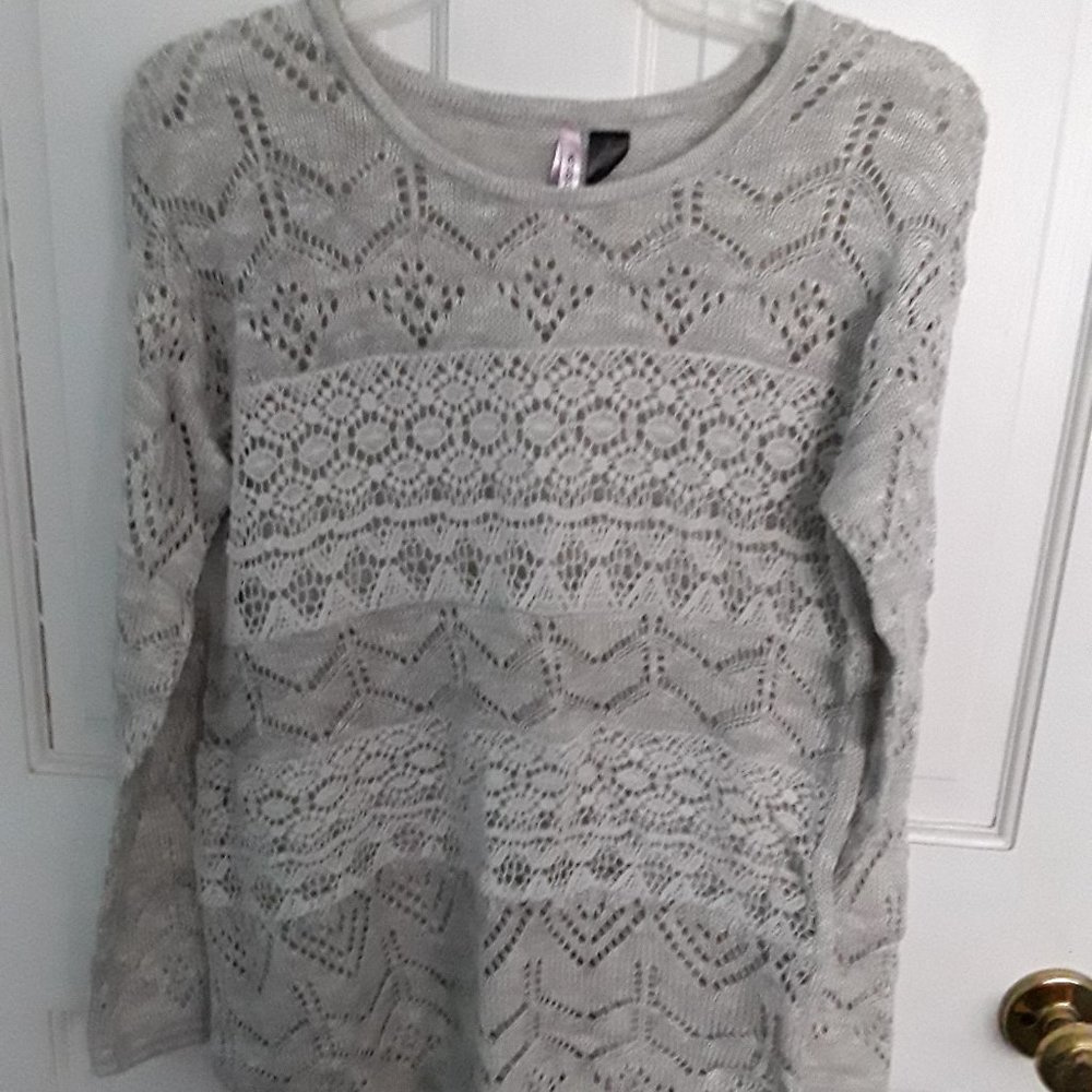 Grey Lace Crewneck Sweater